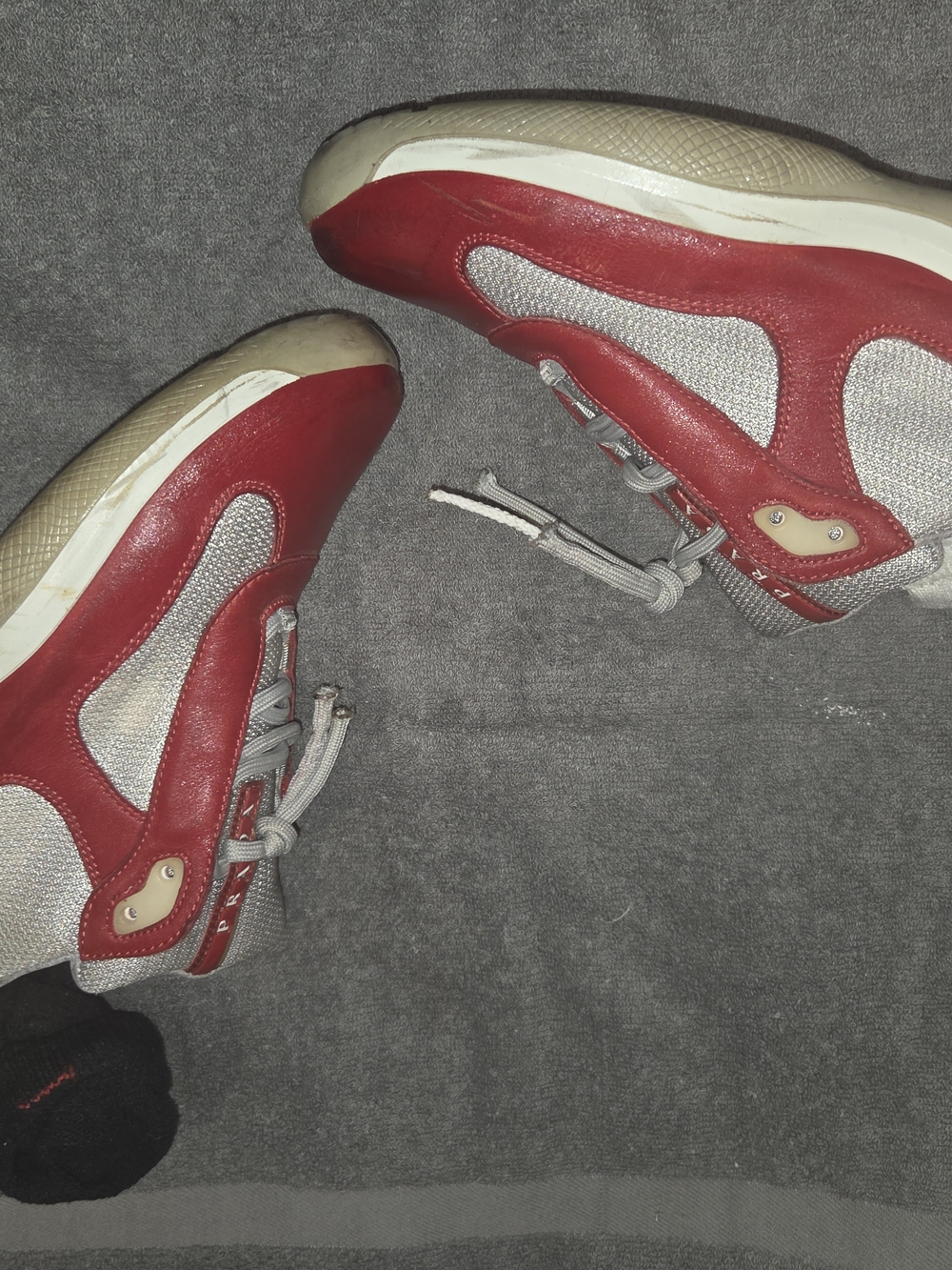 Prada American Cup Red and Gray White Accent Sneaker/shoe - Picture 5 of 7